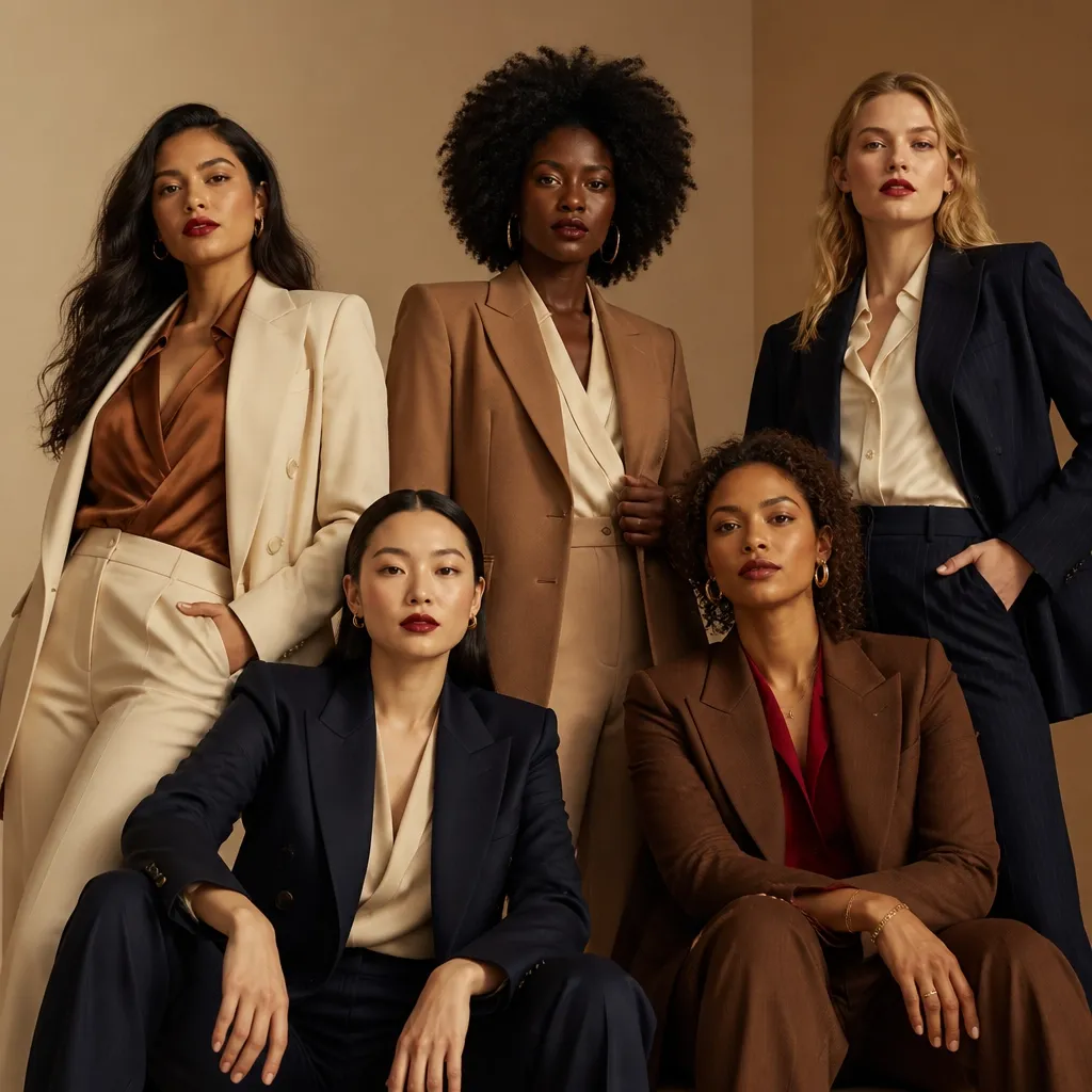 Five confident women in bold tailored fashion looks